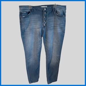 KanCan Distressed Button Fly Jeans‎ Medium Wash Mid Rise Plus Sz. 2XL